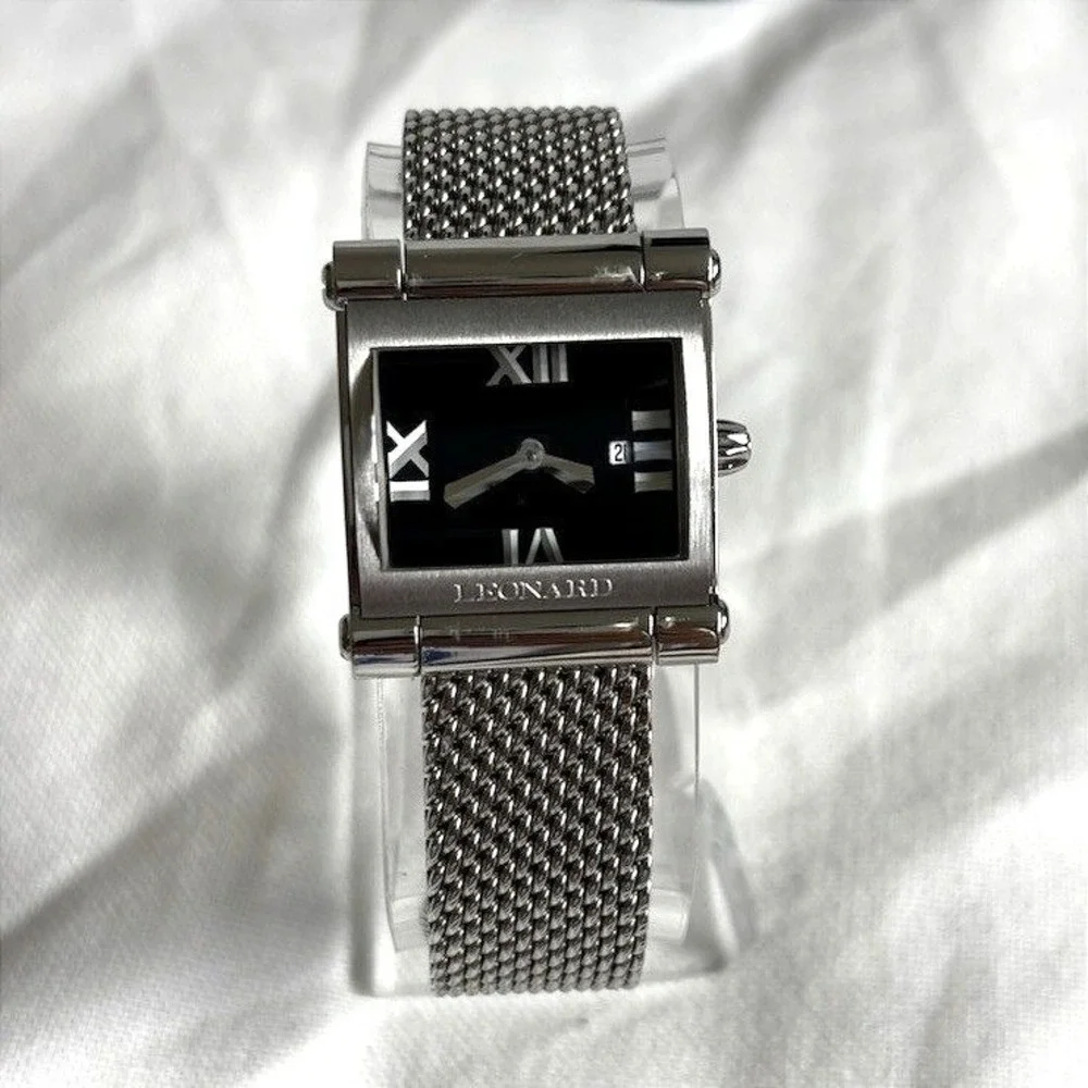 Leonard Swiss Screen Series Women Luxury Watch Rectangular Navy Blue Mesh Steel